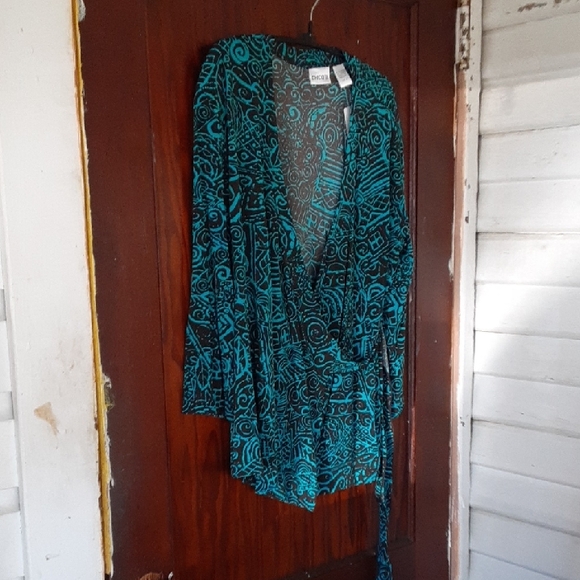 Chico's Tops - Chico's Teal and Brown Abstract Swirl Top